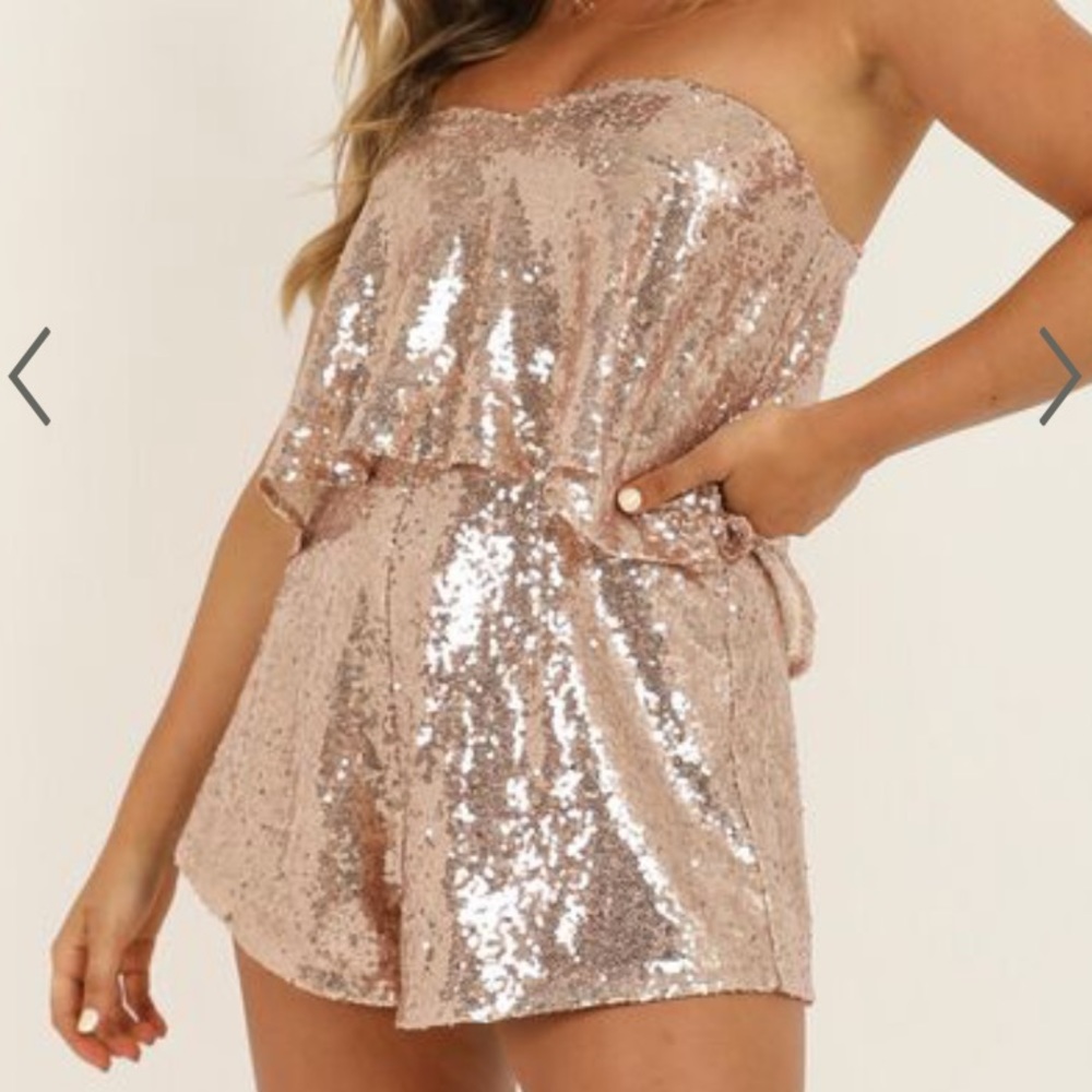 Wrap Out Of It Playsuit In Rose Gold Sequin size10